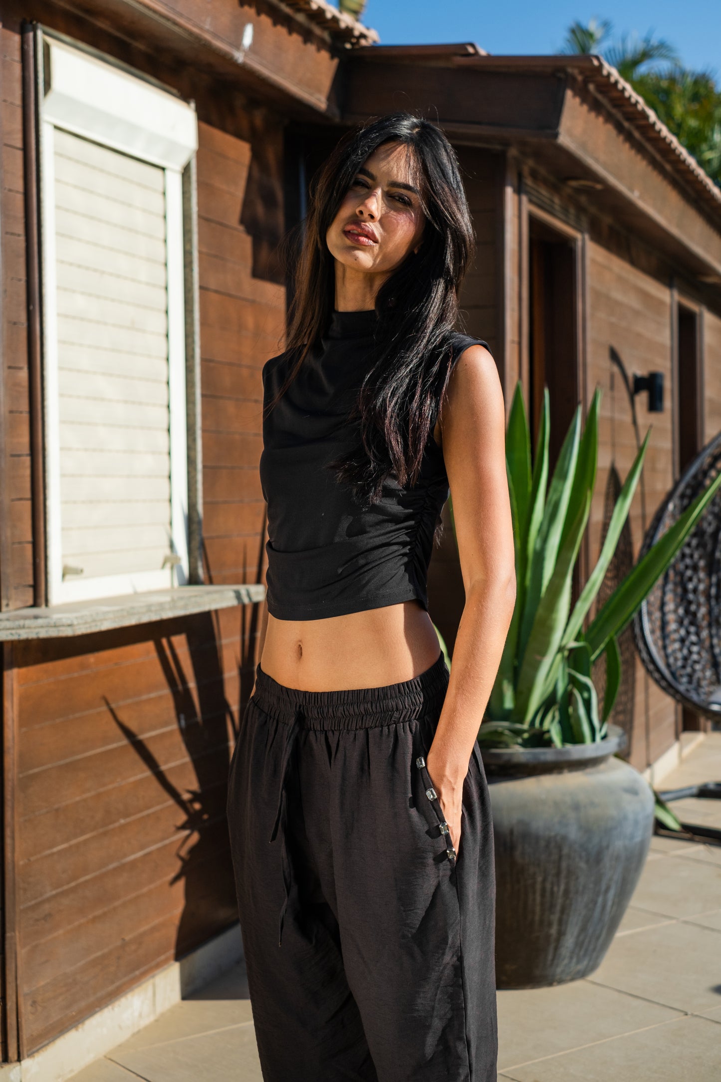 Unisex Black Beaded linen Pants