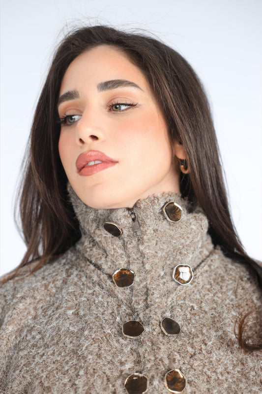 beige buttoned jacket