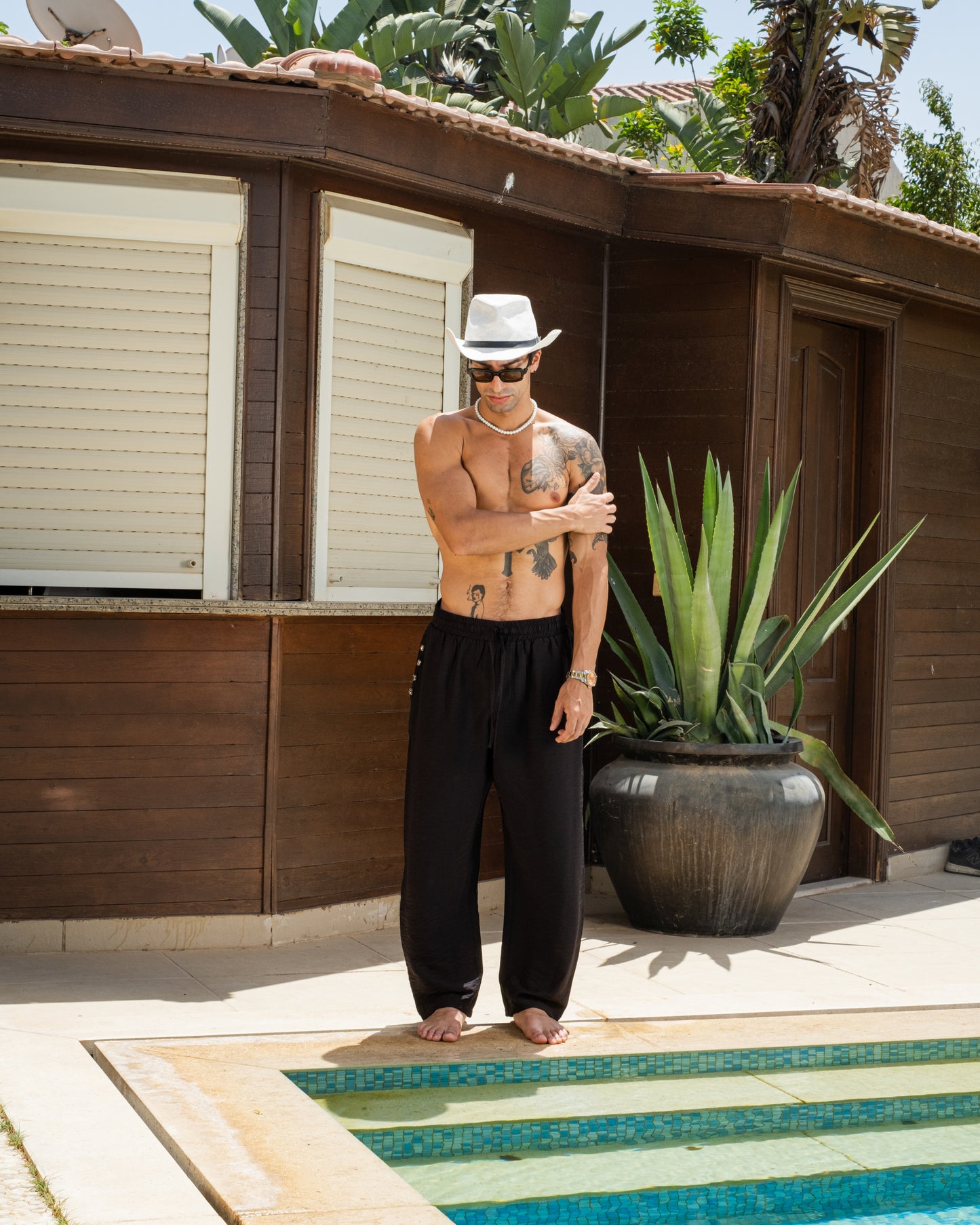 Unisex Black Beaded linen Pants