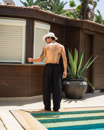 Unisex Black Beaded linen Pants