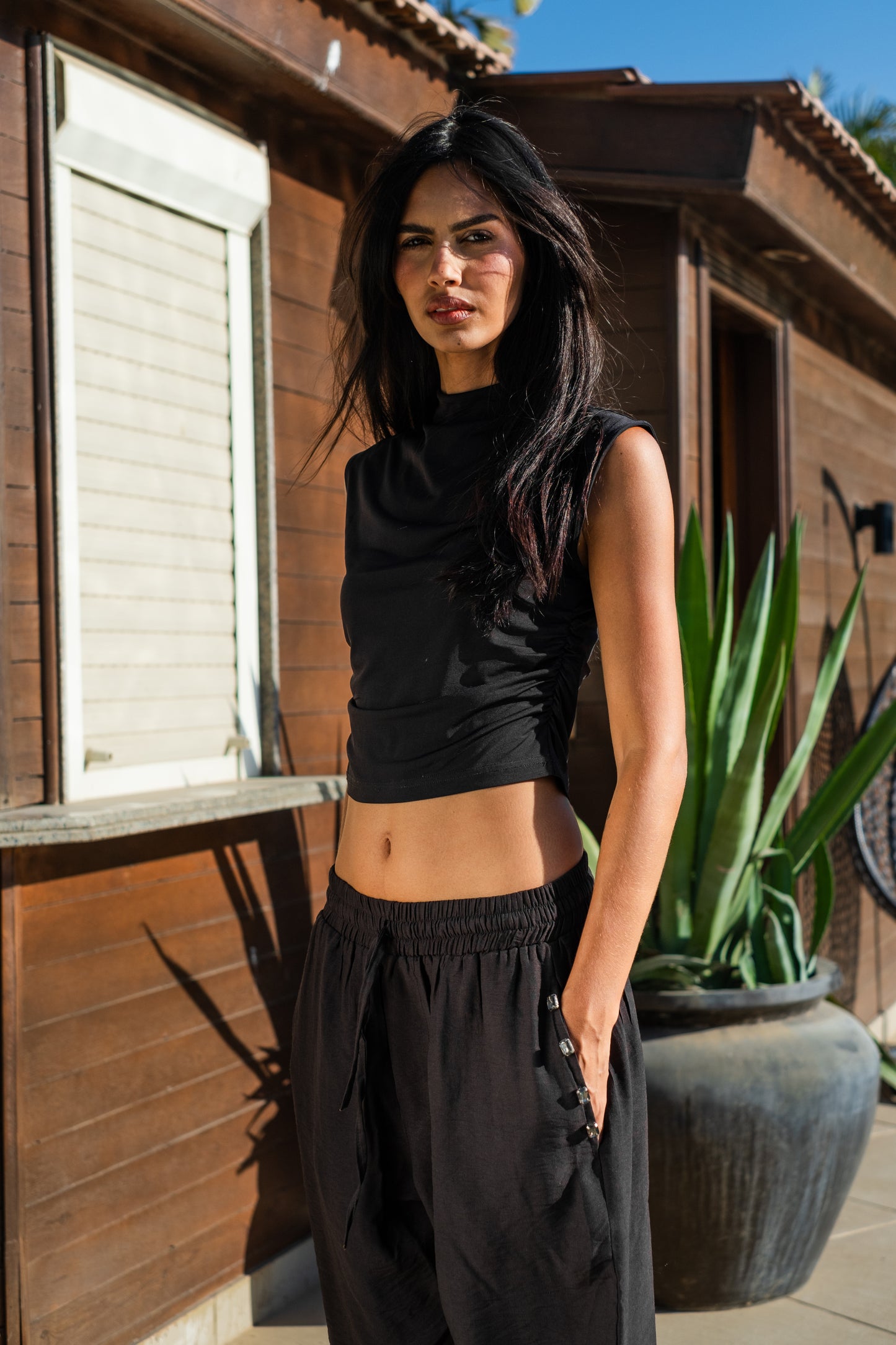 Unisex Black Beaded linen Pants
